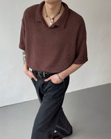 AT cornerヘアリーVネック半袖襟付きニット/ AT corner Hairley V-collar Knitwear (3 colors)