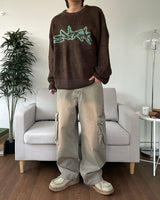 Mud Washing Cargo Denim Pants