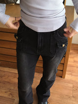 Booming Y2K Pocket Washed Denim Bootcut Pants
