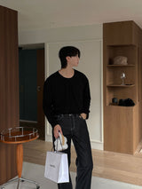ASCLO Uネックシルケット長袖Tシャツ