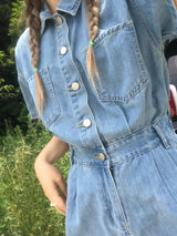 ネイビー デニム ジャンプスーツ