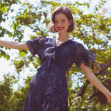 フリルリボンミニドレス / Frill Ribbon Mini Dress (NAVY)