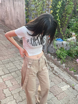 Waist slit lettering t