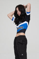 モトハーフジップアップジャージクロップトップ / MOTO HALF ZIP UP JERSEY CROP TOP BLACK
