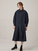 Volume sleeve cotton shirts dress - Navy (6671617523830)