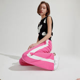 Two-tone Semi boots cut Trackpants [Pink] (6679673831542)