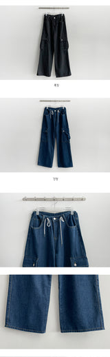 Verto denim cargo string bendable wide pants
