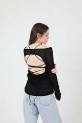 シースルーバックスリットロングスリーブニット / See-Throught Back Slit Long Sleeve Knit Black