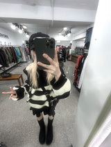 Off-shoulder Oversized Fit Stripe Knitwear
