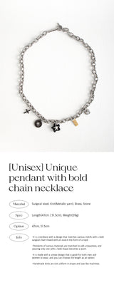 ユニークペンダントウィズボールドチェーンネックレス/[Unisex] Unique pendant with bold chain necklace