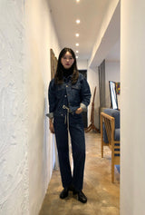 SEMI-WIDE FIT STRING POINT DARK DENIM PANTS [17708]