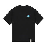 Drawing Letter Flower Short Sleeve Tee_Black/Blue Logo