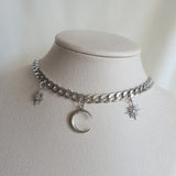 Moon and Star Bold Chain Choker - Silver (Kep1er Xiaoting Necklace)