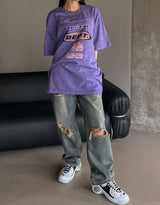 (UNISEX) ダメージチェッカーワイド デニム