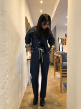 セミワイドフィットストリングポイントダークデニムパンツ/JEON SO MIN SEMI-WIDE FIT STRING POINT DARK DENIM PANTS [17708]