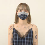 ネイビーチェックレースマスク / navy check lace mask (4539127955574)