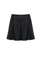 BLACK GODET PLEATED VEGAN LEATHER SKIRT (6624197017718)