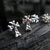 シャイニークロスS2ジェムストーンシルバースタッズイヤリング / Shiny Cross-S2 Gemstone silver stud earring (4595494584438)
