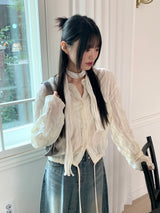 Glo wedding guest look lace pleated string long sleeve blouse