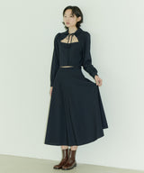 HIGH WAIST FLARE MAXI SKIRT - NAVY (6689408450678)