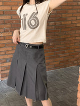 ハイロットベルトプリーツミディスカート/ Hirot Belt Pleated Midi Skirt