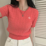 モアツイストラウンド半袖ニット