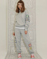 GRANNY SQUARE JOGGER PANTS GRAY MELANGE (6691423617142)