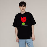 ドローイングフラワースマイルショートスリーブTシャツ/Drawing Red Flower Smile Short Sleeve Tee