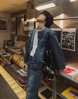 えり無しダメージデニムトラッカージャケット