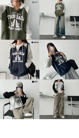 Fleece Lining Inter Coloring Raglan Hood Zip-Up