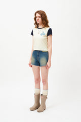 チェリーカラーリングキャップスリーブTシャツ / CHERRY COLORING CAP SLEEVE T-SHIRT [IVORY]