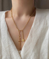 クロスコイン2WAYボールドショートロングネックレス / soe Cross Coin Two Way Bold Short Long Necklace