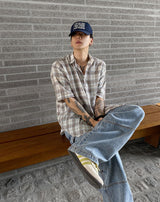 No.0305 S linen check half SHIRT (3color)