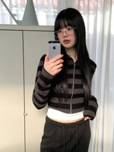 Chipo ストライプブラッシュクロップジップアップ