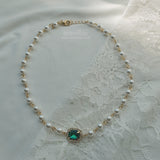 エメラルドスクエアパールチョーカーネックレス / Emerald Square Pearl Choker Necklace