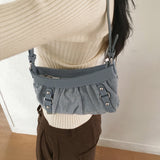 Shakle Y2K Denim Buckle Shirring Mini Shoulder Bag