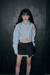 ジッパークロップシャツ / zipper crop sh - blue