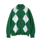 アーガイル2WAYジップアップポロカーディガン / ARGYLE 2WAY ZIP UP POLO GARDIGAN GREEN