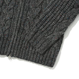UNI LOGO WAPPEN CABLE COLLAR KNIT ZIP UP [CHARCOAL]