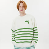 ビッグドルフィンロゴストライプクルーネックニット / Big dolphin logo stripe crew neck knit