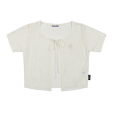 [NF]  PUNCHING CROP KNIT CARDIGAN (CREAM)_F22QB418