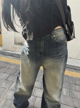ビンテージワイドフェーディングデニムパンツ / vintage medium-blue wide fading denim pants