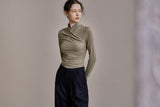 ドレープジャージートップス/DRAPE JERSEY TOP_KHAKI