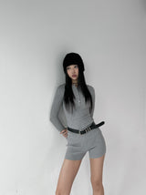 Two-piece ribbed slim pants (Belt included)