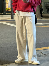 コットンワンタックバンドウエストワイドパンツ / Cotton One Tuck Banded Waist Wide Pants (7 colors)