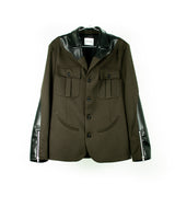 フェイクレザーコントラストミリタリーテーラードジャケット/Faux Leather Contrast Military Tailored Jacket