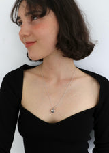 Heart ball long necklace / silver 