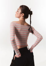 smooth off shoulder top - pink stripe