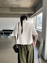 シャーリングストリング コットンクロップ 半袖シャツ /Gretel Shirring String Cotton Crop Short-Sleeve Shirt