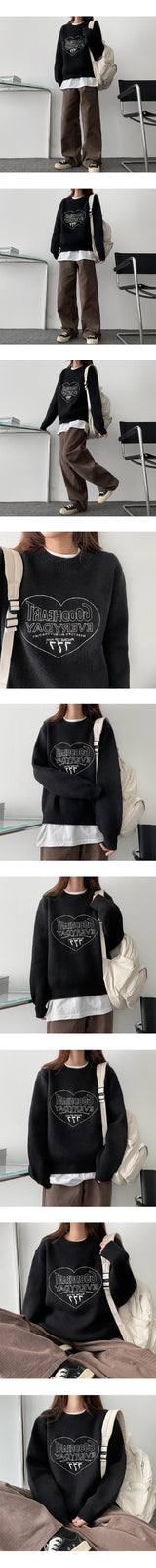 Good Heart Day Embroidered Round Knitwear